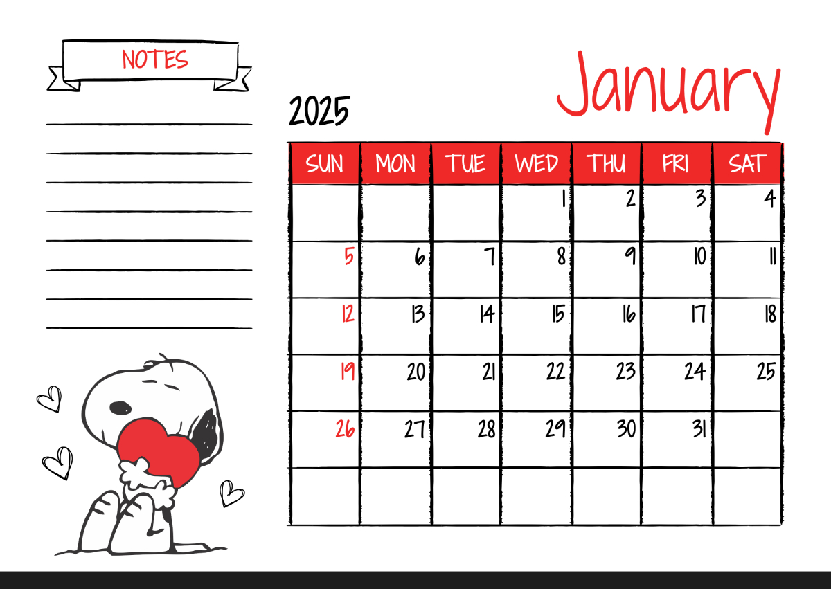 Free Snoopy 2025 Calendar Template To Edit Online - Free Printable Snoopy Calendar 2025
