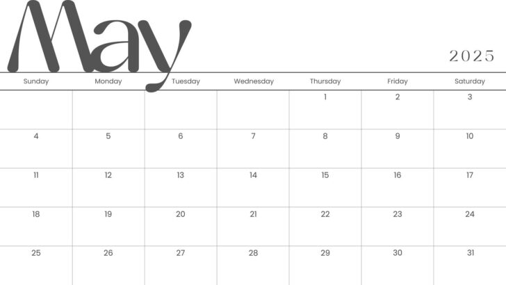 Free Printable Calendar 2025 Monthly May