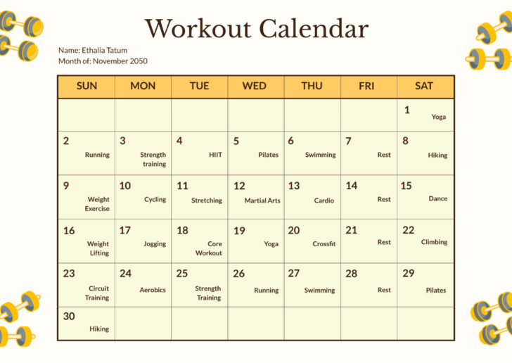 2025 Workout Calendar Printable Free