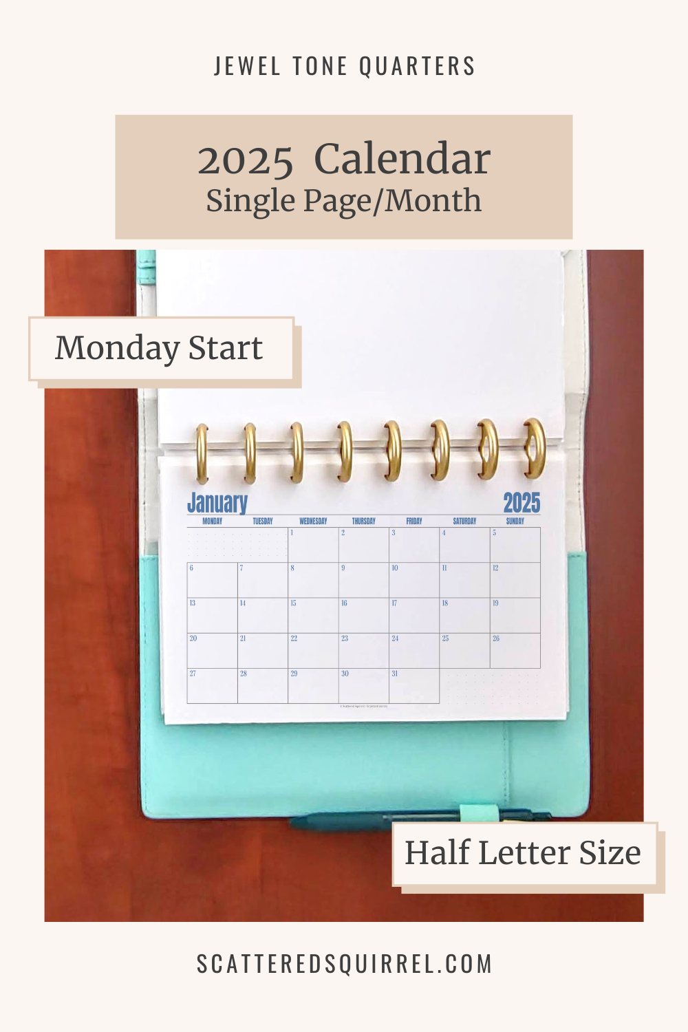 Get Your 2025 Calendars Now!!! - Scattered Squirrel - Half Page Calendar Printable 2025