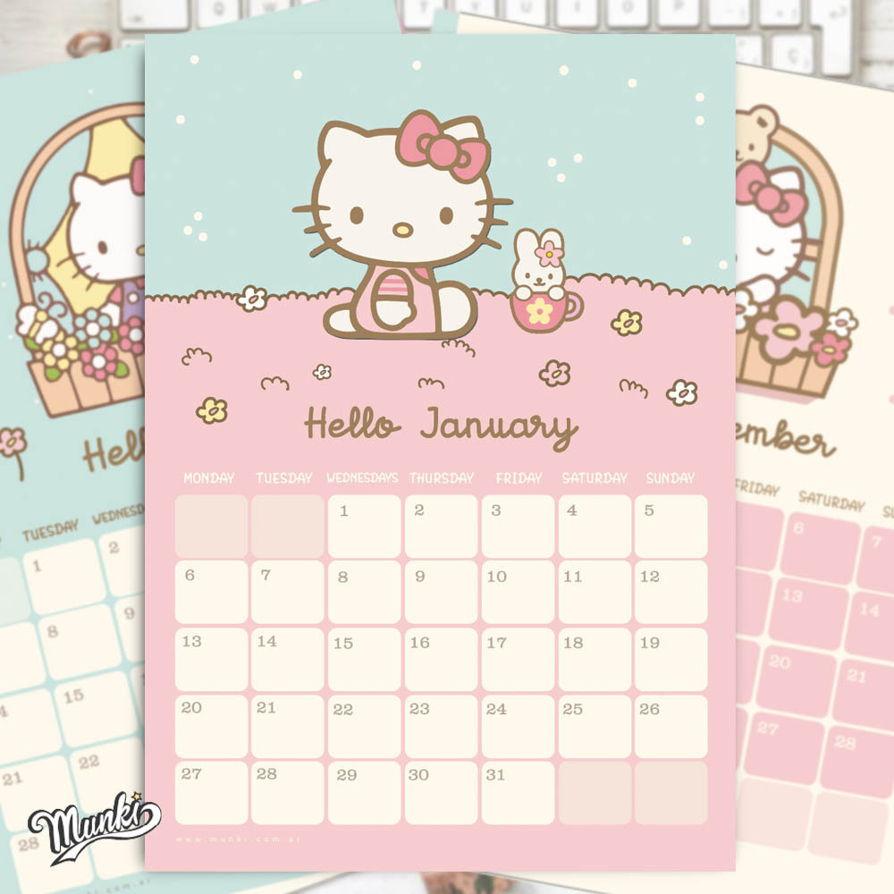 Hello Kitty Pdf Printable Calendar - 2025 - English Texts - Munki - Printable Calendar 2025 Hello Kitty