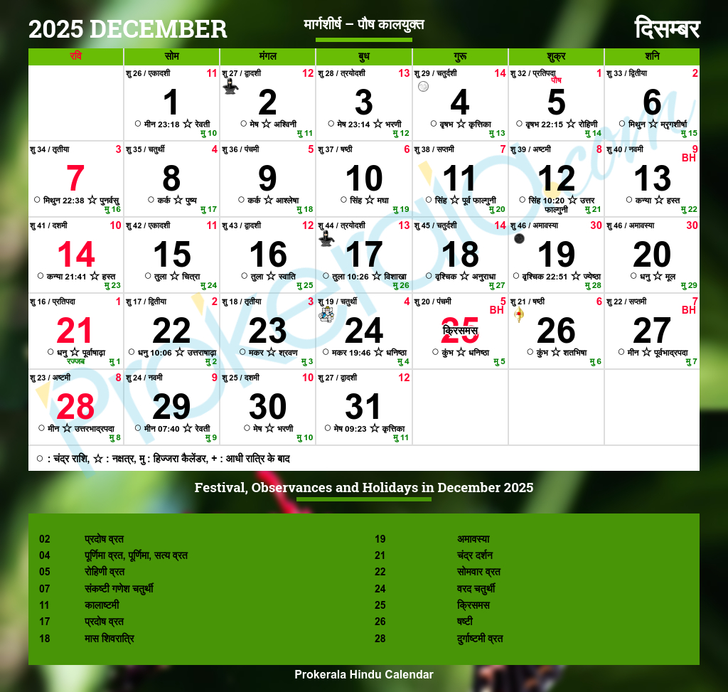 Hindu Calendar 2025 | Festivals | Holidays 2025 - Printable Calendar 2025 India with Holidays And Festivals with Tithi