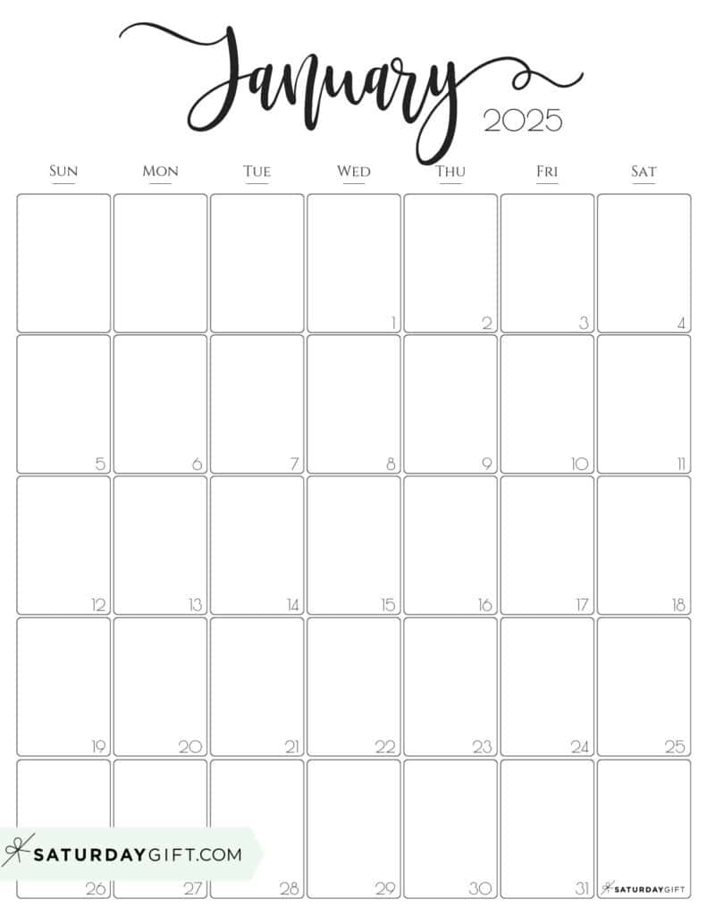 January 2025 Calendar - 20 Cute &amp;amp; Free Printables | Saturdaygift - Free Printable Calendar 2025 Vertical