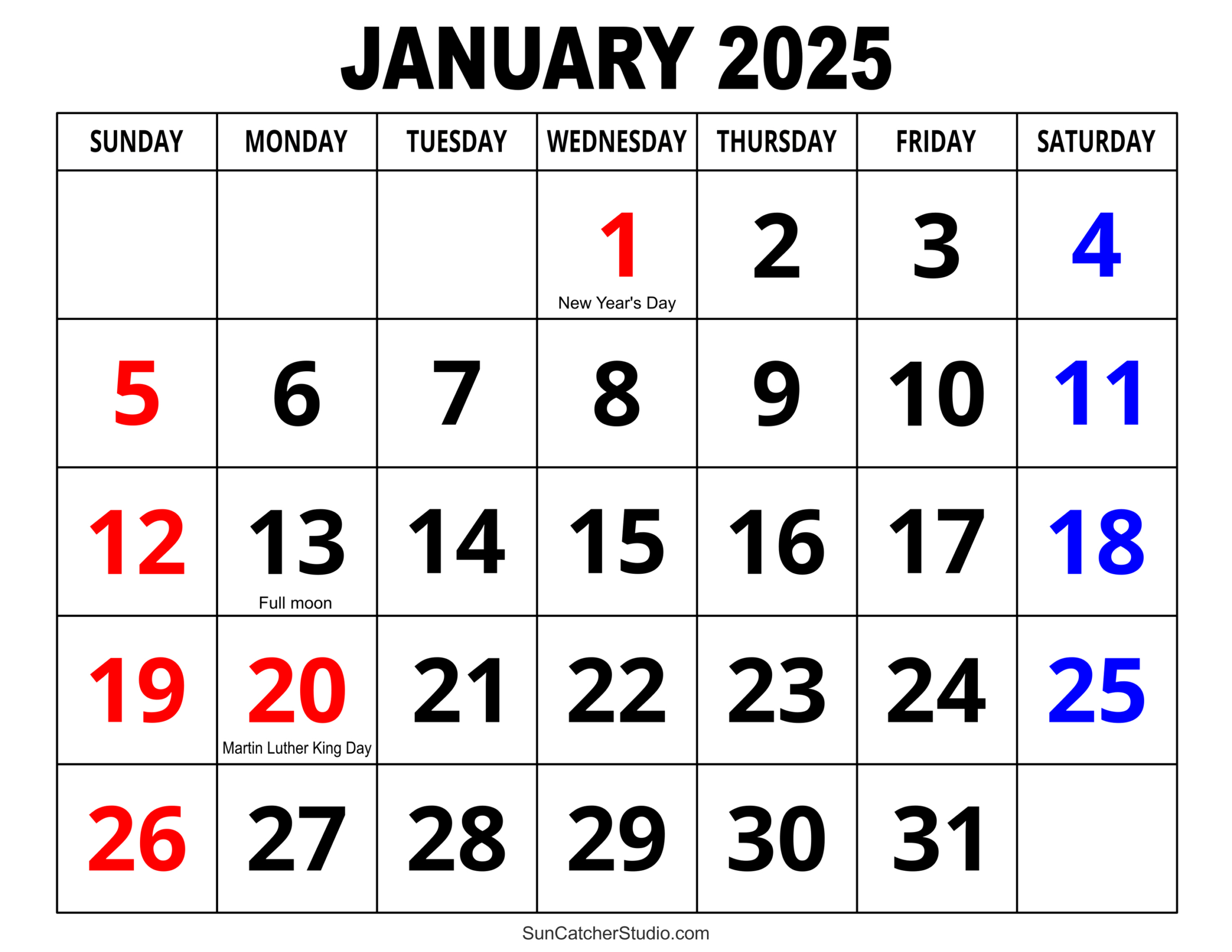 January 2025 Calendar (Free Printable) – Free Printables - Printable Calendar 2025 Large Print