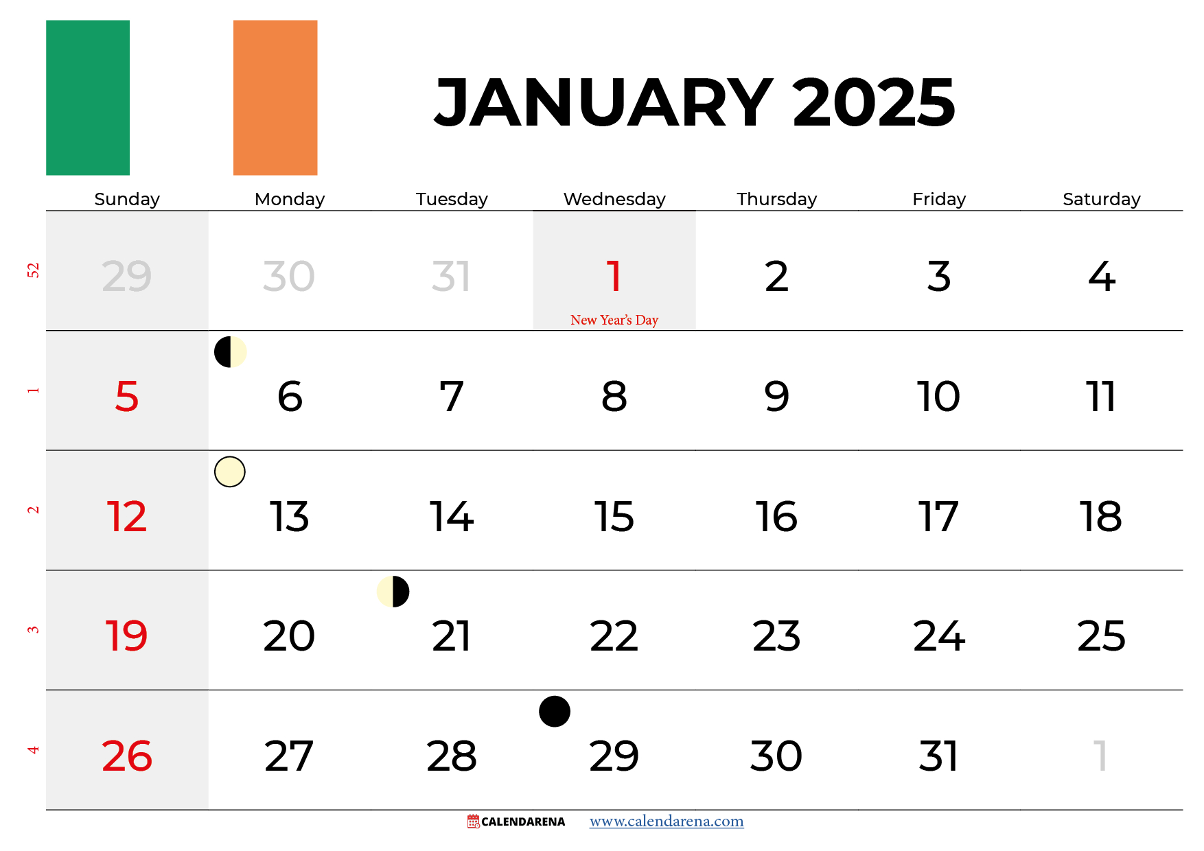 January 2025 Calendar Ireland Printable - Printable Calendar 2025 Ireland Word