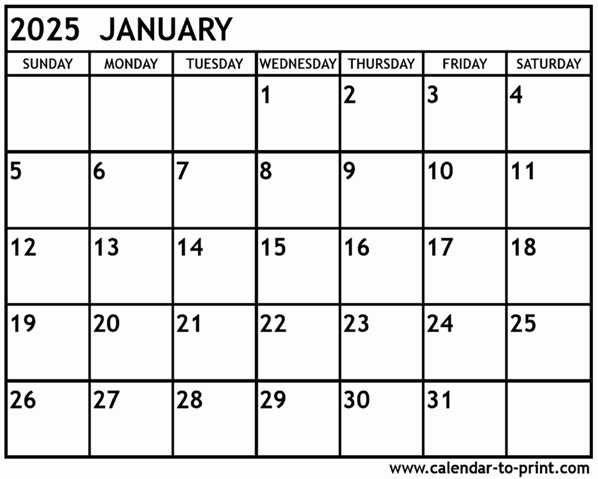 January 2025 Calendar Printable - January Free Printable Calendar 2025