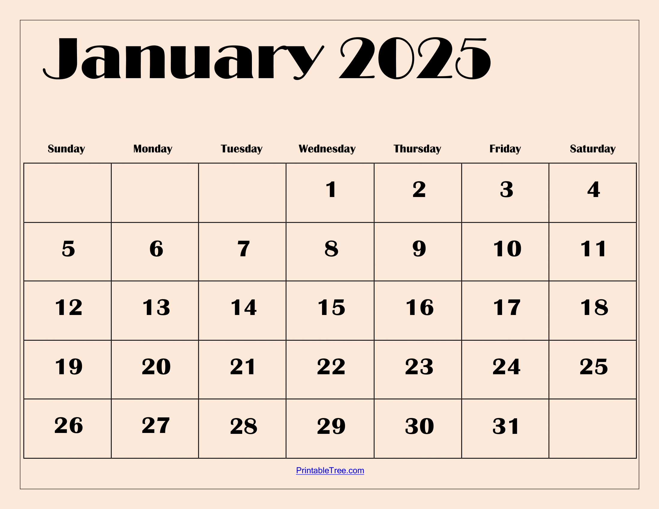 January 2025 Calendar Printable Pdf Template With Holidays - Printable Calendar 2025 January