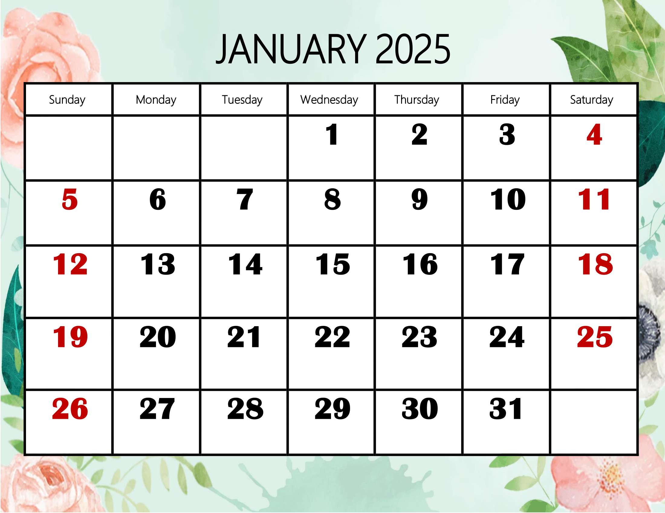 January 2025 Calendar Printable Pdf Template With Holidays - Printable Calendar 2025 with Holidays Philippines Free Download