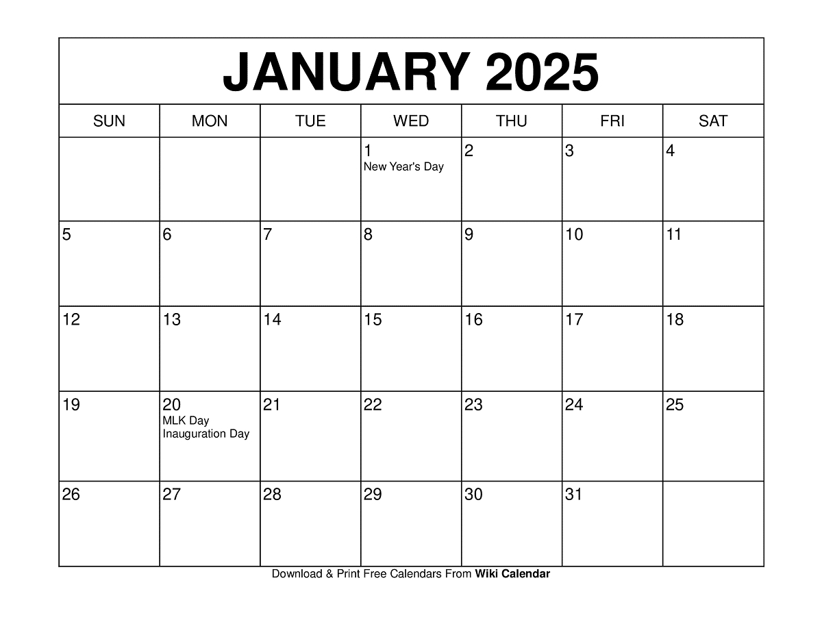 January 2025 Calendar - Printable Templates &amp;amp; More - Free Printable Calendar 2025 Wiki