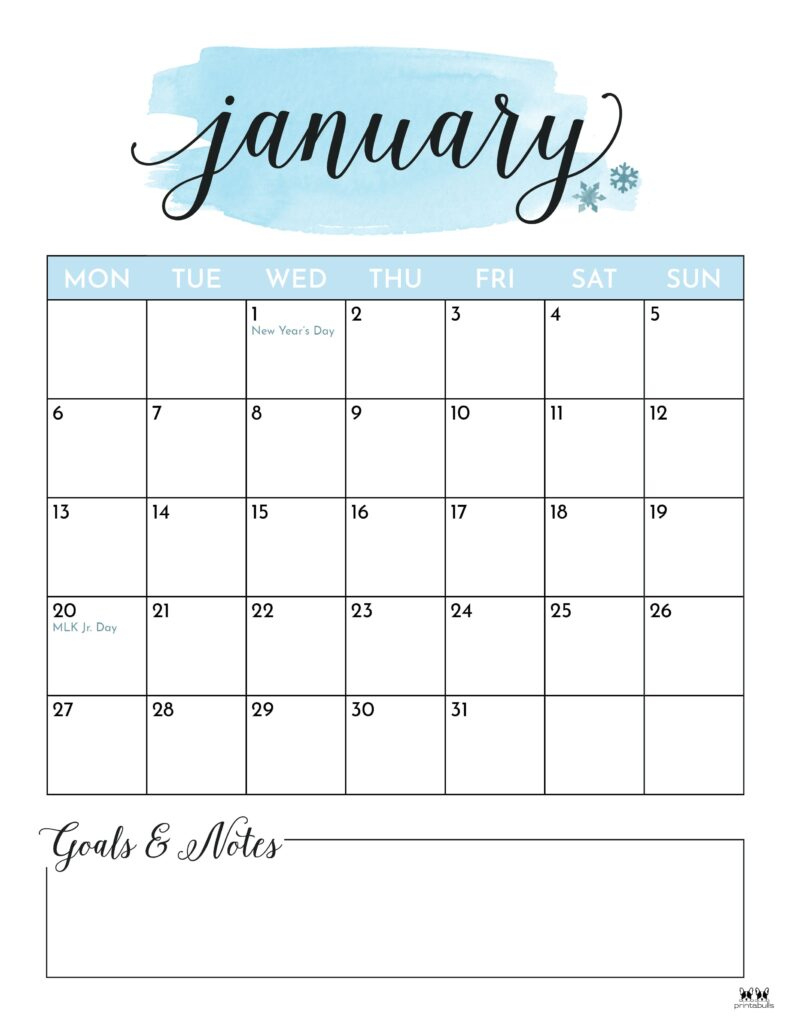 January 2025 Calendars - 107 Free Printables | Printabulls - 2025 Monthly Calendar Printable Portrait