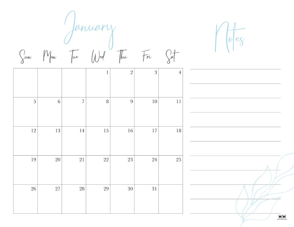 January 2025 Calendars - 107 Free Printables | Printabulls - Free Printable 2025 Calendar with Notes Section