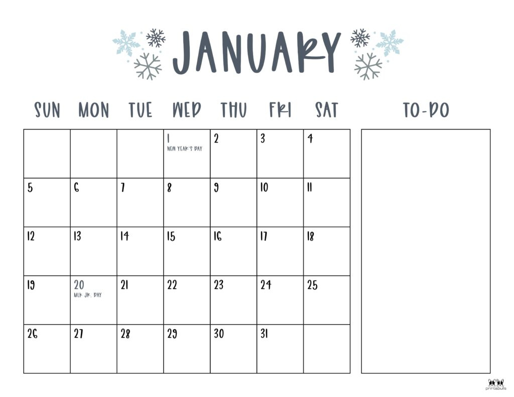 January 2025 Calendars - 107 Free Printables | Printabulls - Free Printable Calendar 2025 Customizable