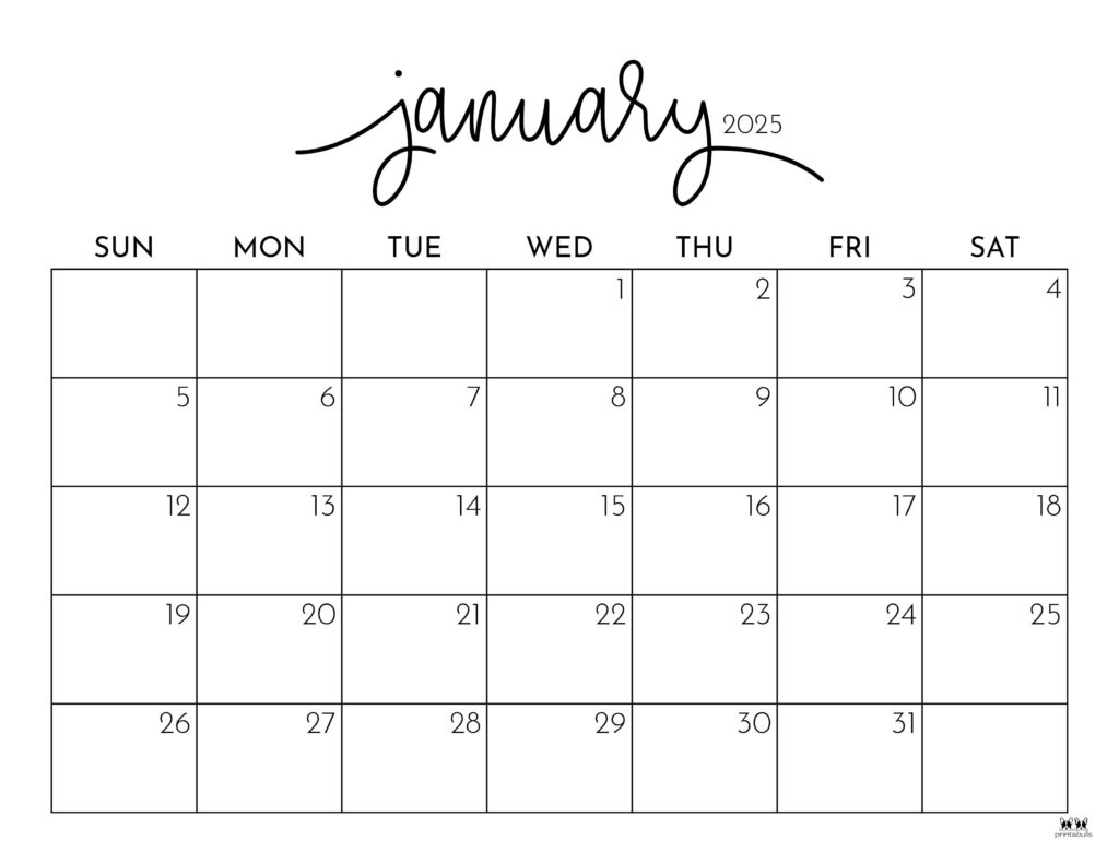 January 2025 Calendars - 107 Free Printables | Printabulls - Free Printable Calendar 2025 Printabulls
