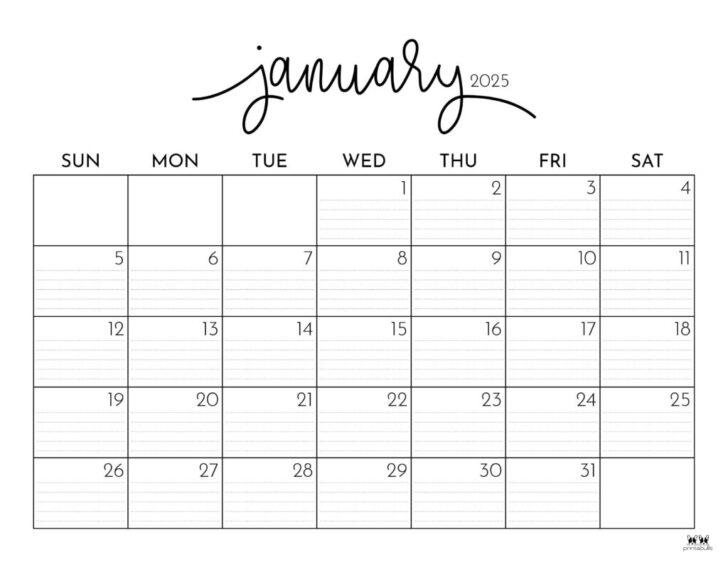 Free Printable Calendar with Lines 2025