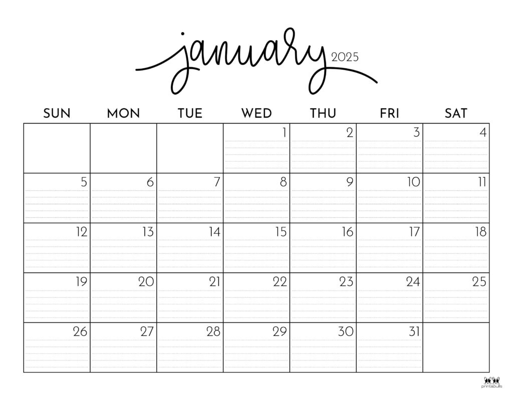 January 2025 Calendars - 107 Free Printables | Printabulls - Free Printable Calendar with Lines 2025
