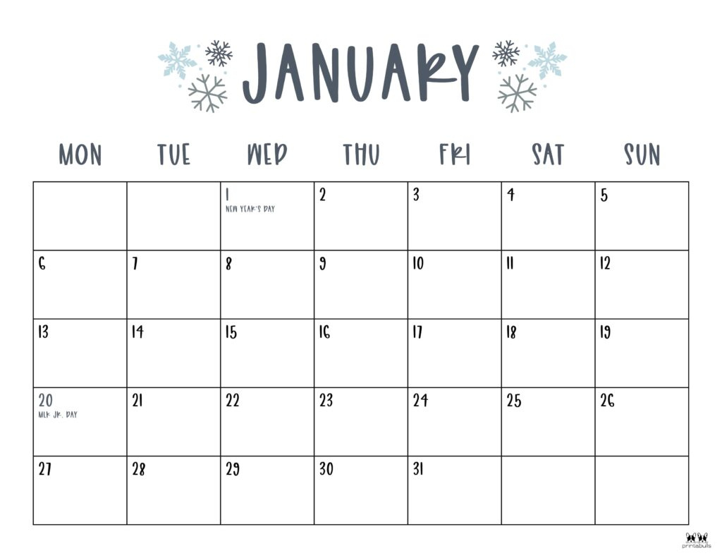 January 2025 Calendars - 107 Free Printables | Printabulls - Free Printable Desktop Calendar 2025