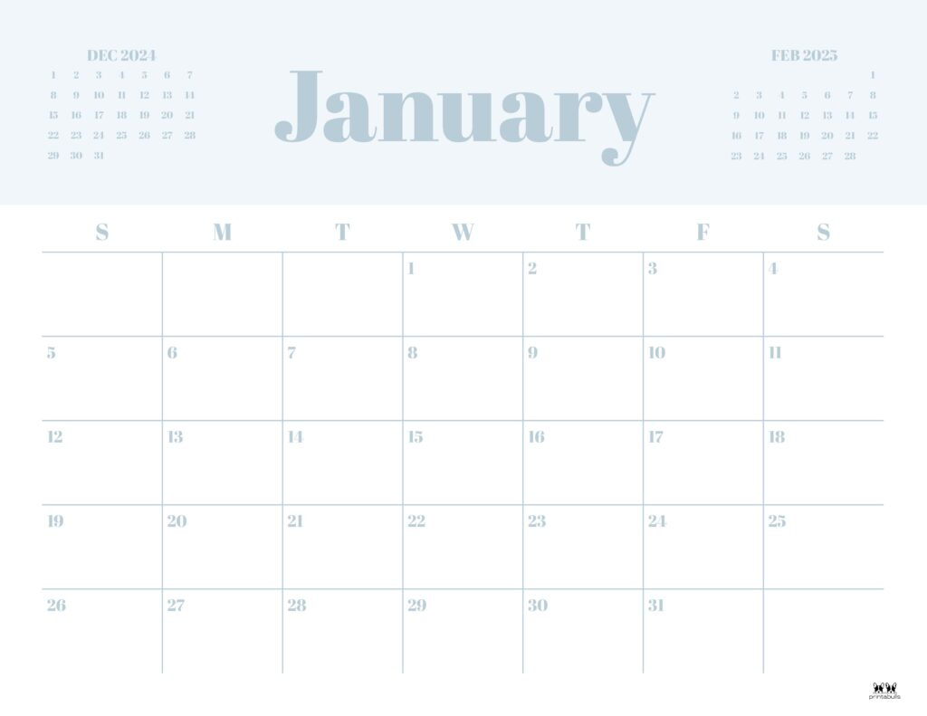January 2025 Calendars - 107 Free Printables | Printabulls - January Free Printable Calendar 2025