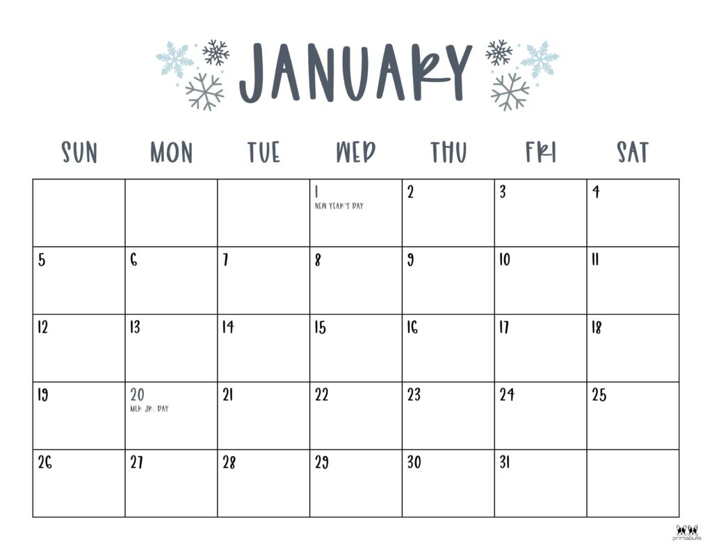 January 2025 Calendars - 107 Free Printables | Printabulls - Printable Calendar 2025 Monthly Free