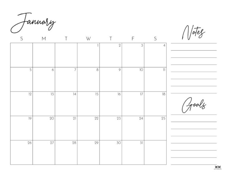 Printable Calendar 2025 with Notes Section