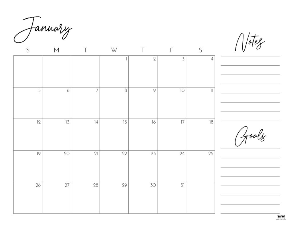 January 2025 Calendars - 107 Free Printables | Printabulls - Printable Calendar 2025 With Notes Section