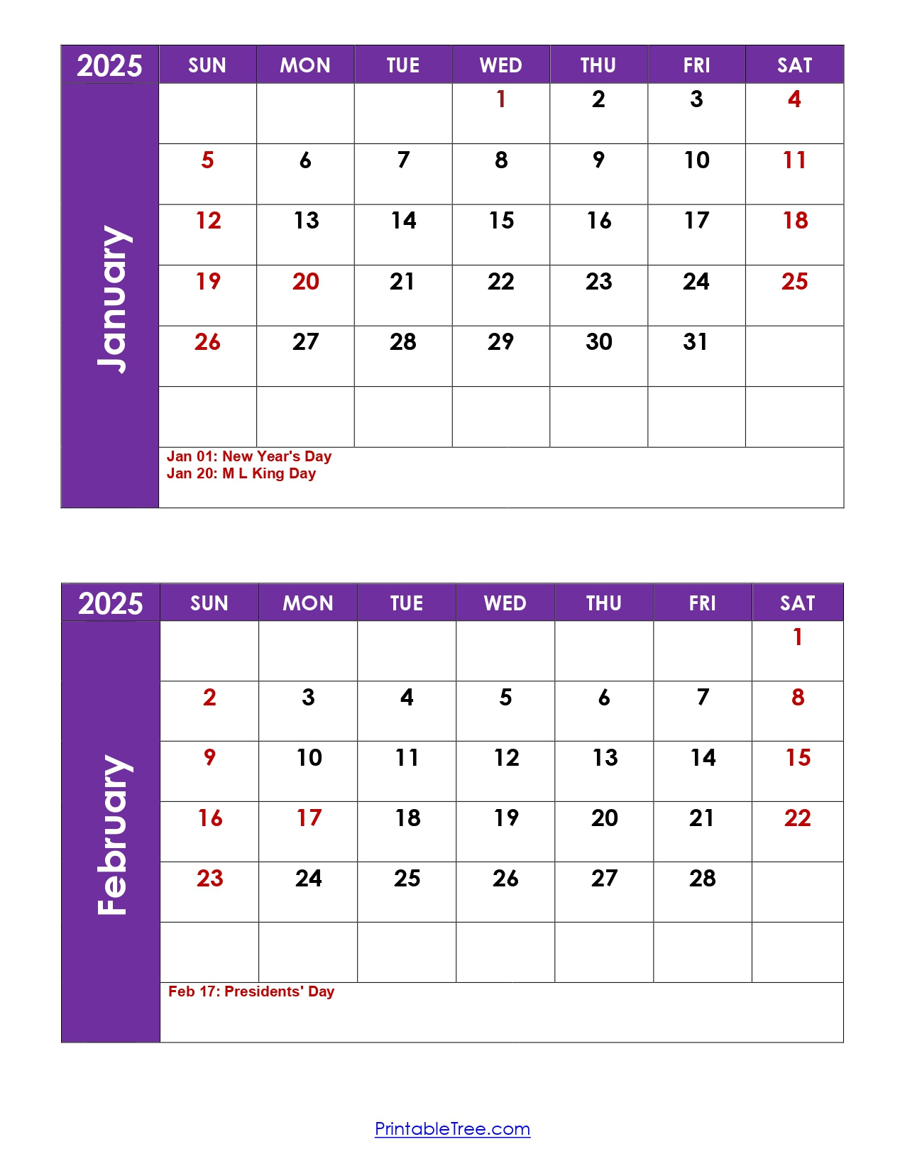 January And February 2025 Calendar | Two Months Calendar - Printable Calendar 2025 January And February