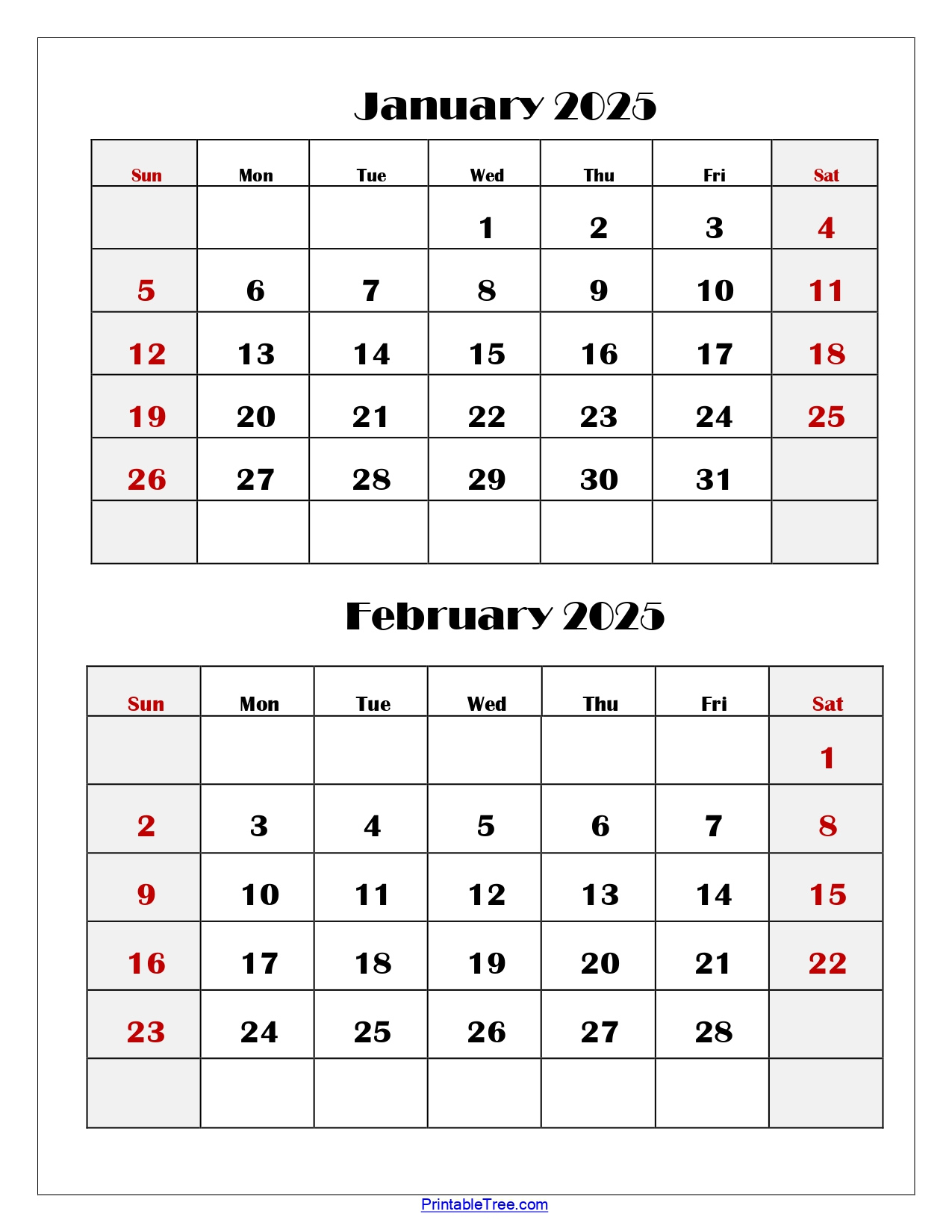 January And February 2025 Calendar | Two Months Calendar - Printable Calendar 2025 January February