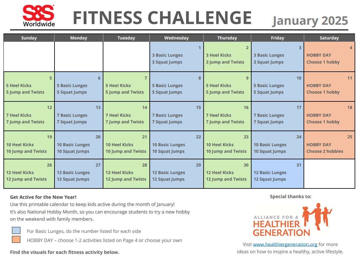 January Printable Fitness Challenge Calendar - S&amp;amp;S Blog - Workout Calendar 2025 Printable