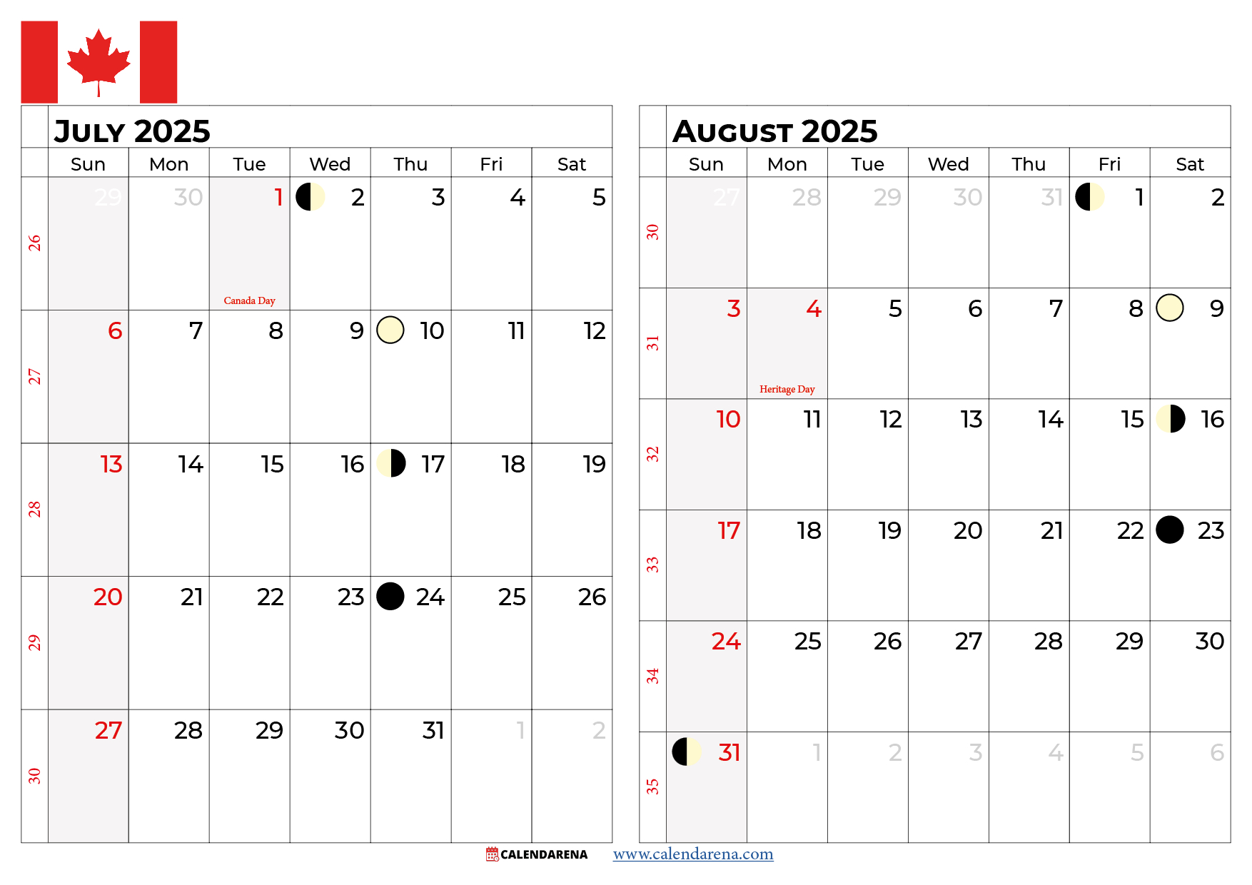 July 2025 Calendar Canada - July Calendar 2025 With Holidays Canada