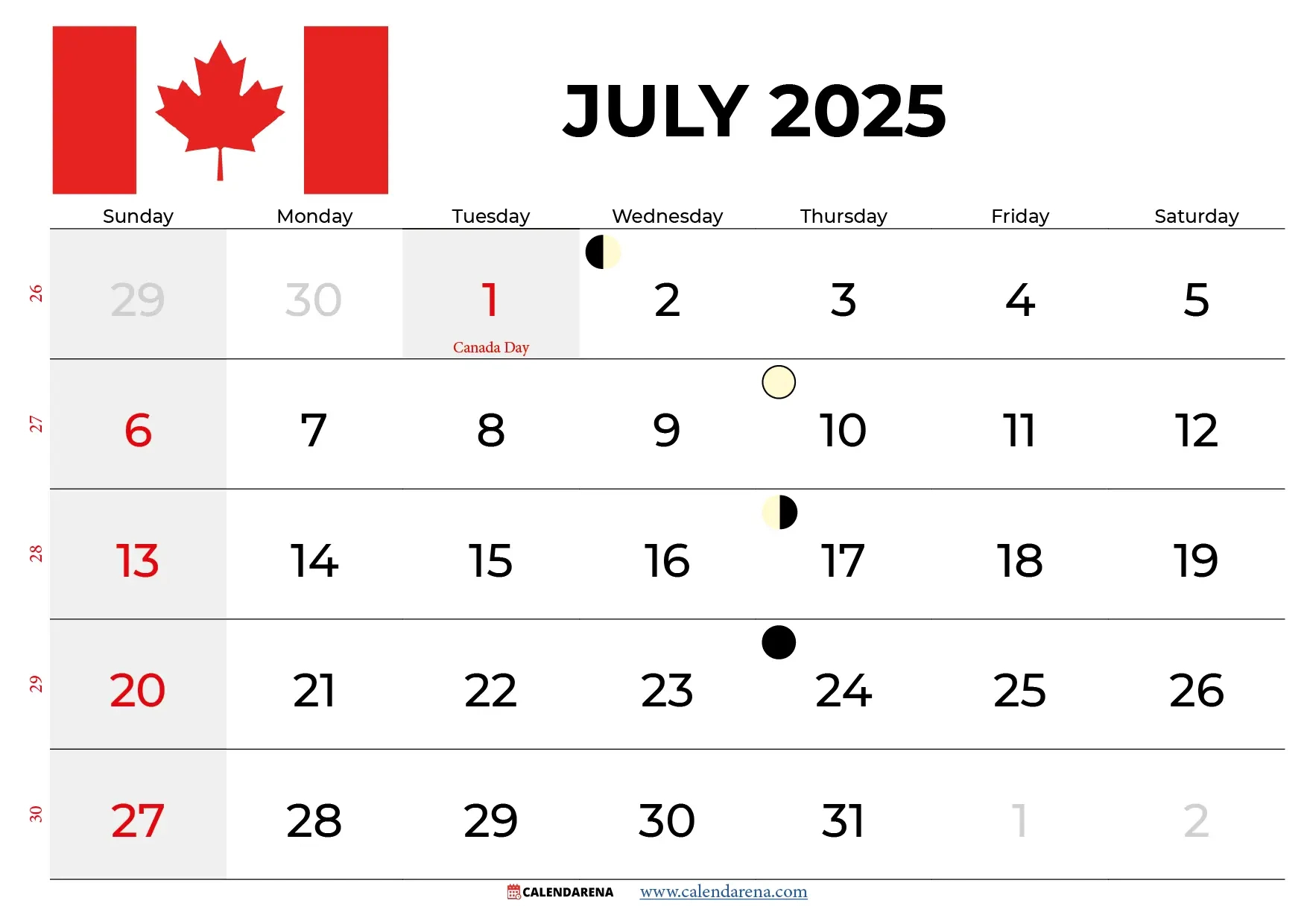 July 2025 Calendar Canada With Holidays - July Calendar 2025 With Holidays Canada