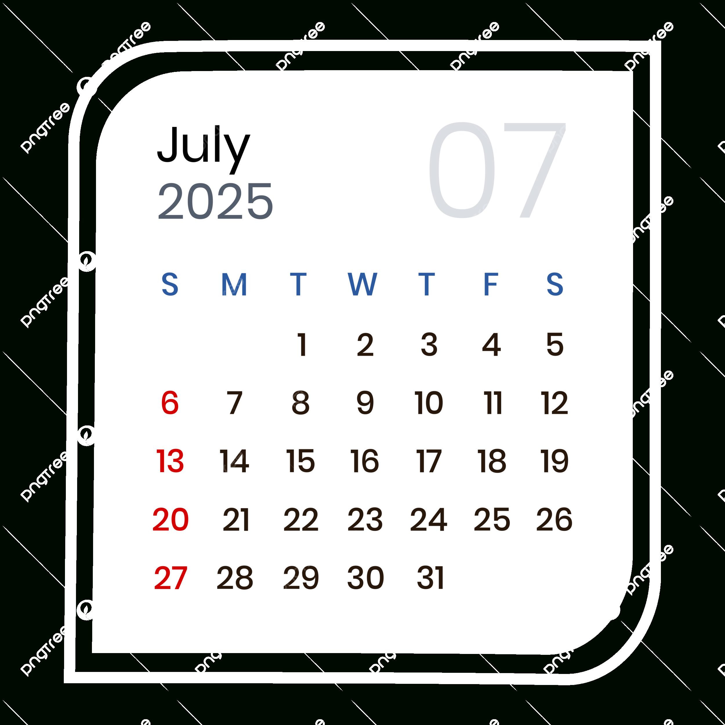 July 2025 Calendar Elegant Vector, July 2025, July 2025 Calendar - July Calendar 2025 Png
