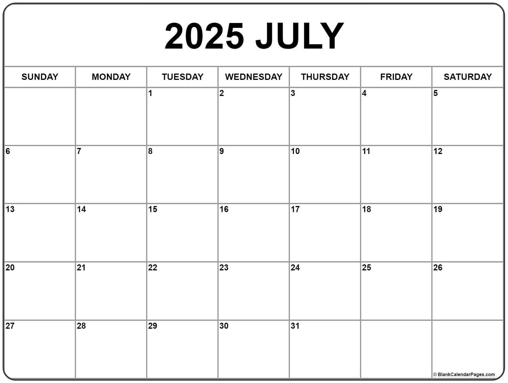 July 2025 Calendar | Free Printable Calendars - Feb July 2025 Calendar