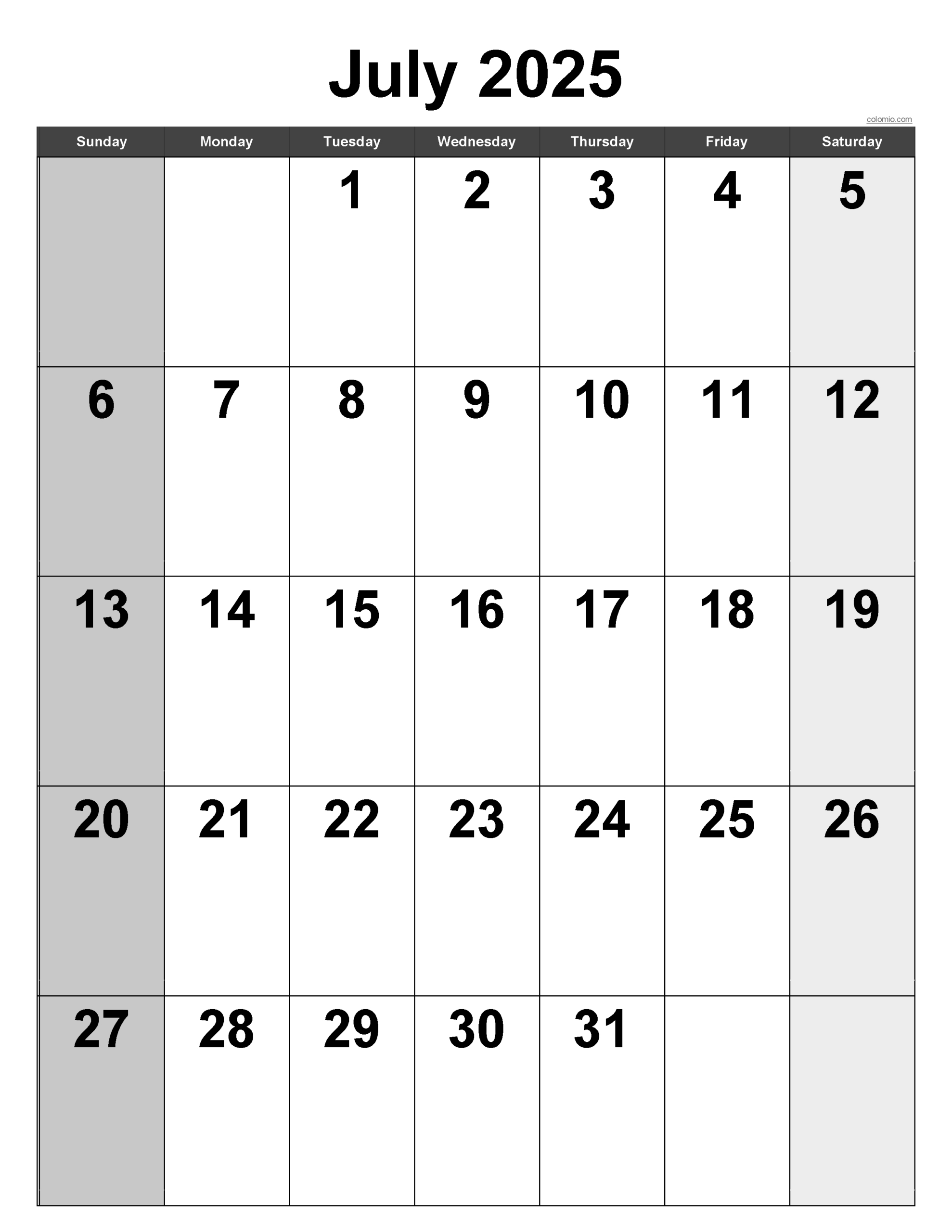 July 2025 Calendar | Free Printable Pdf, Xls And Png - July 2025 Calendar Vertical