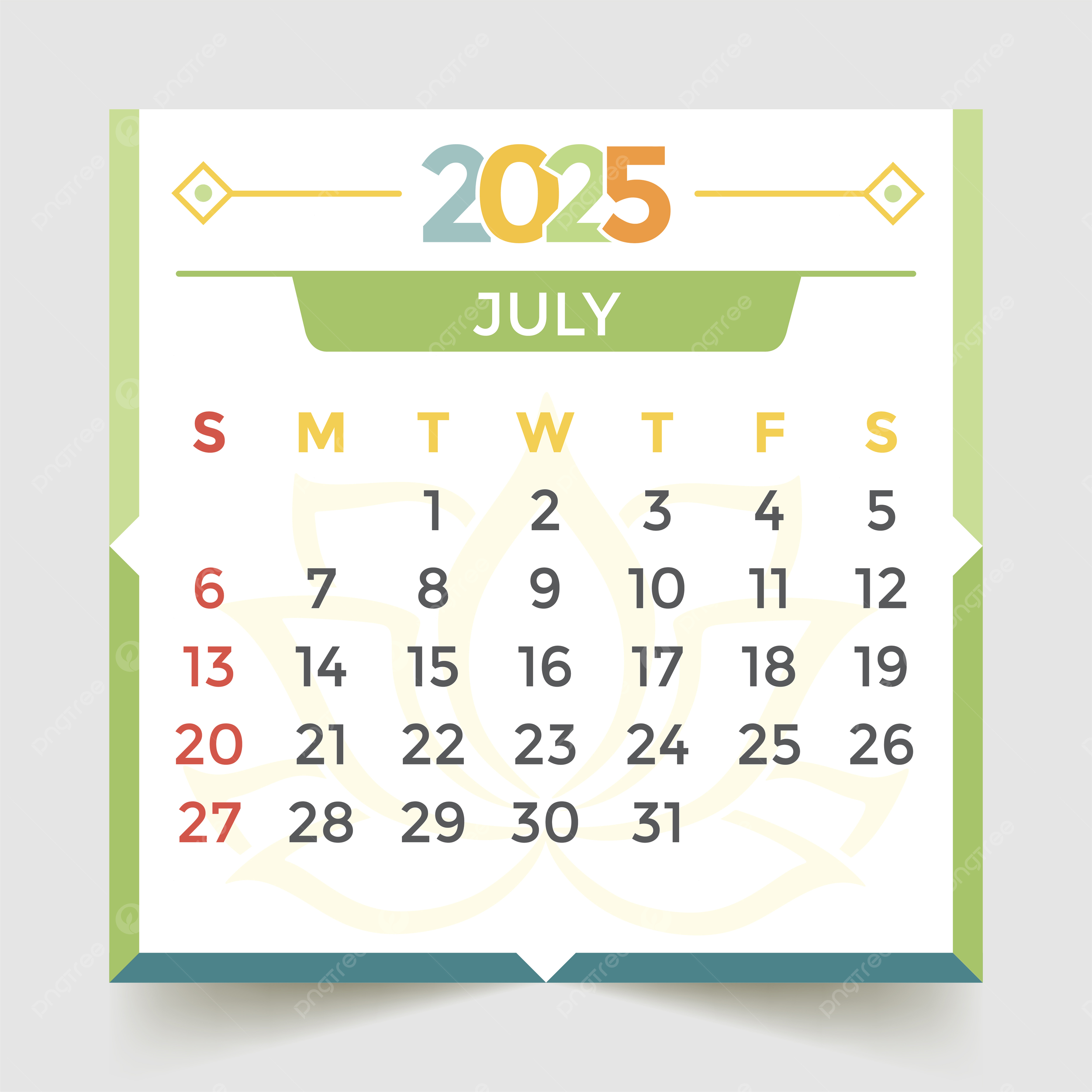 July 2025 Calendar Green Vector Template Download On Pngtree - July 2025 Green Calendar