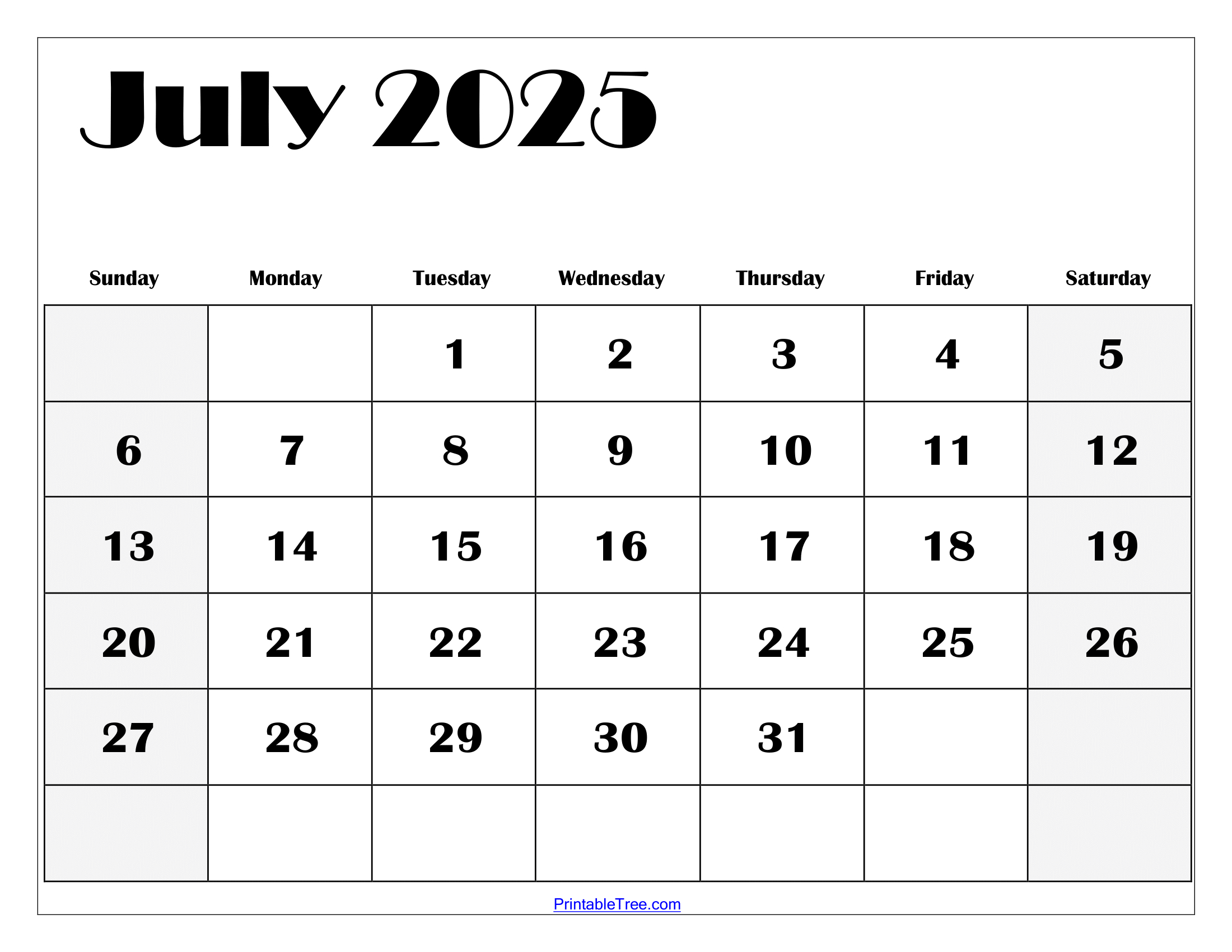 July 2025 Calendar Printable Pdf Template With Holidays - Feb July 2025 Calendar