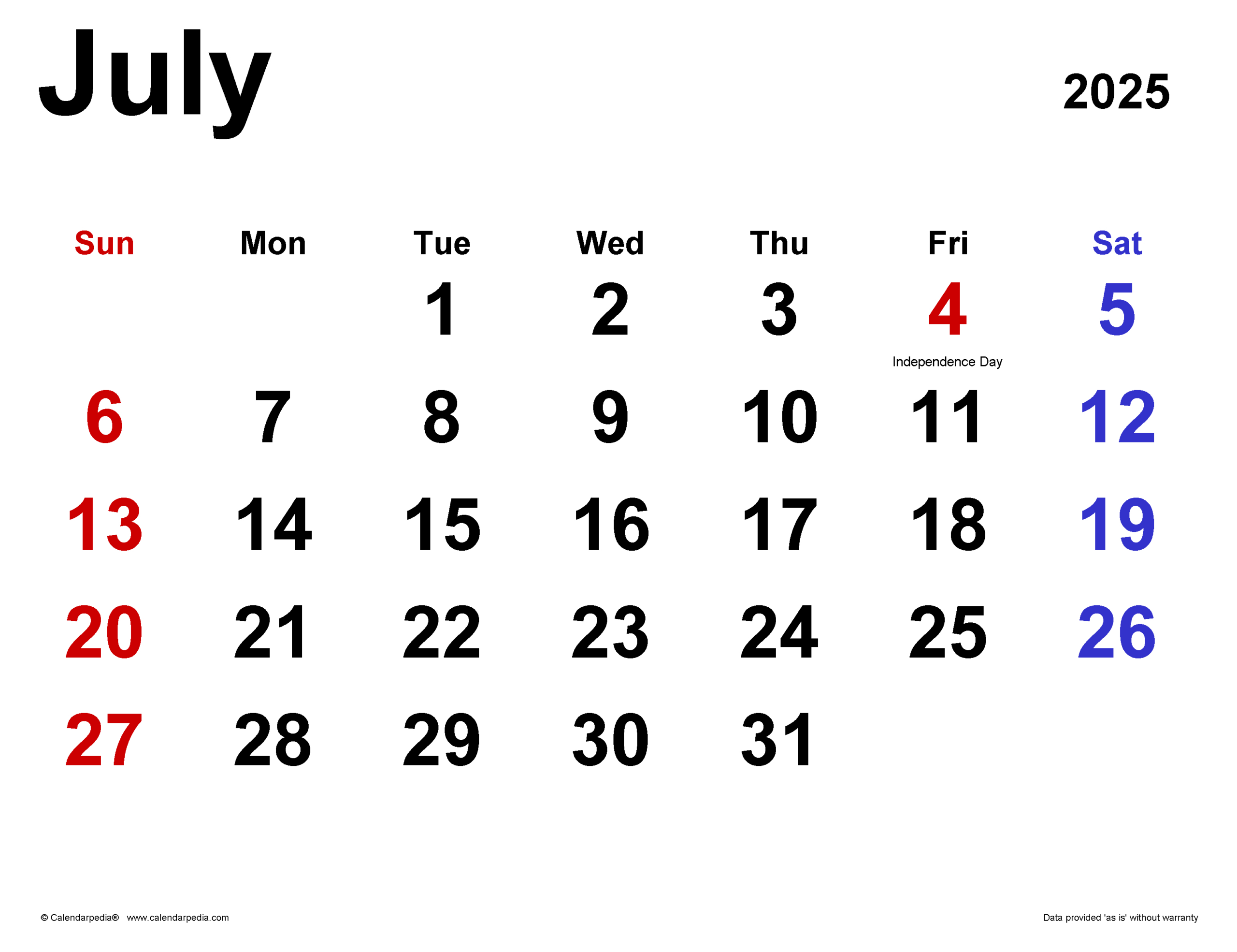 July 2025 Calendar | Templates For Pdf, Excel And Word - July 2025 Calendar Excel