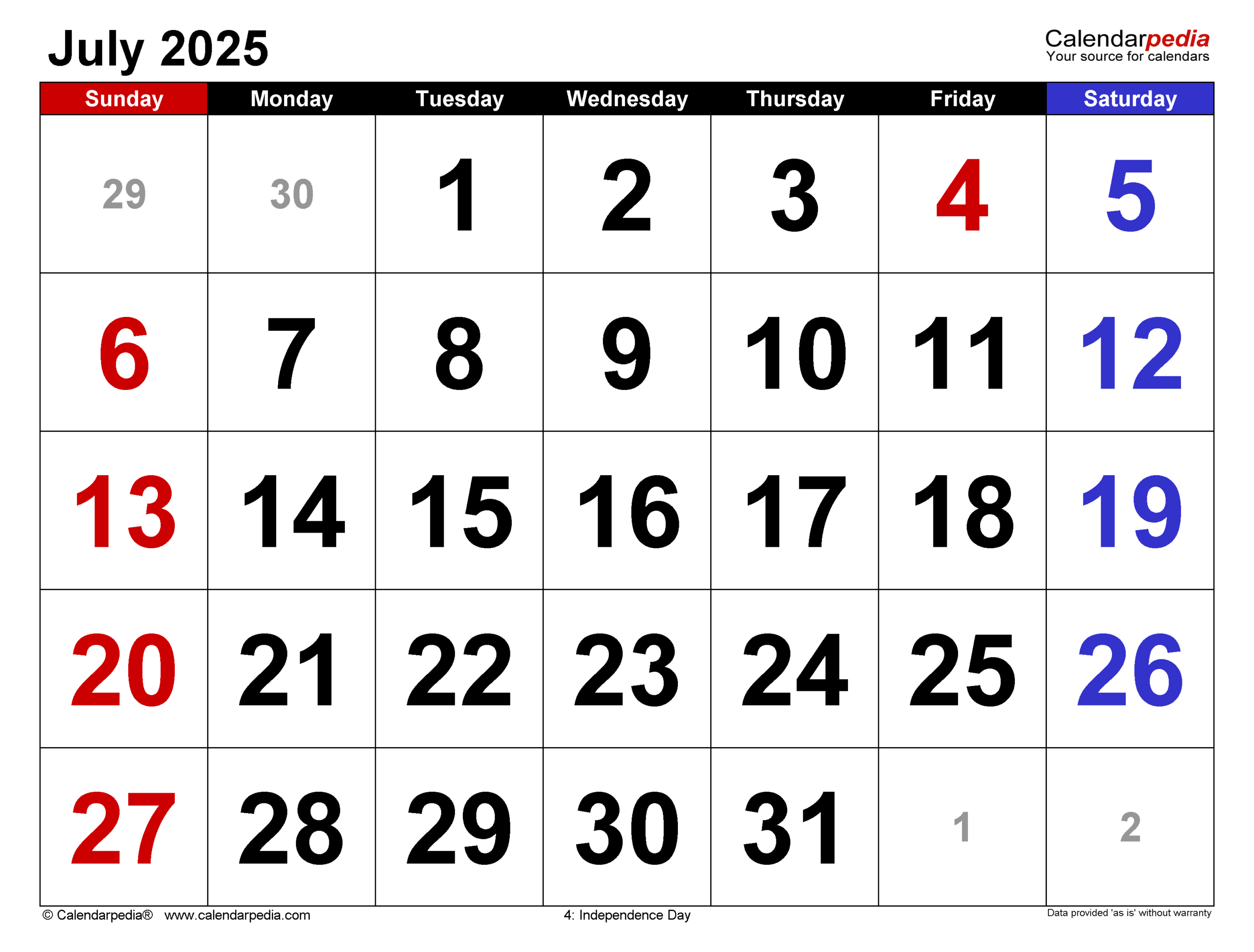 July 2025 Calendar | Templates For Pdf, Excel And Word - July 2025 Calendar With Holidays Philippines Printable