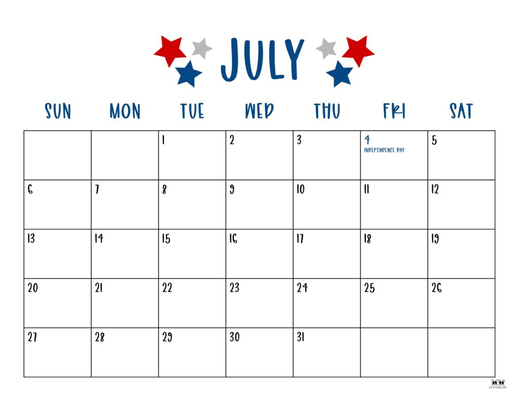 July 2025 Calendars - 107 Free Printables | Printabulls - 2025 July and July Calendar