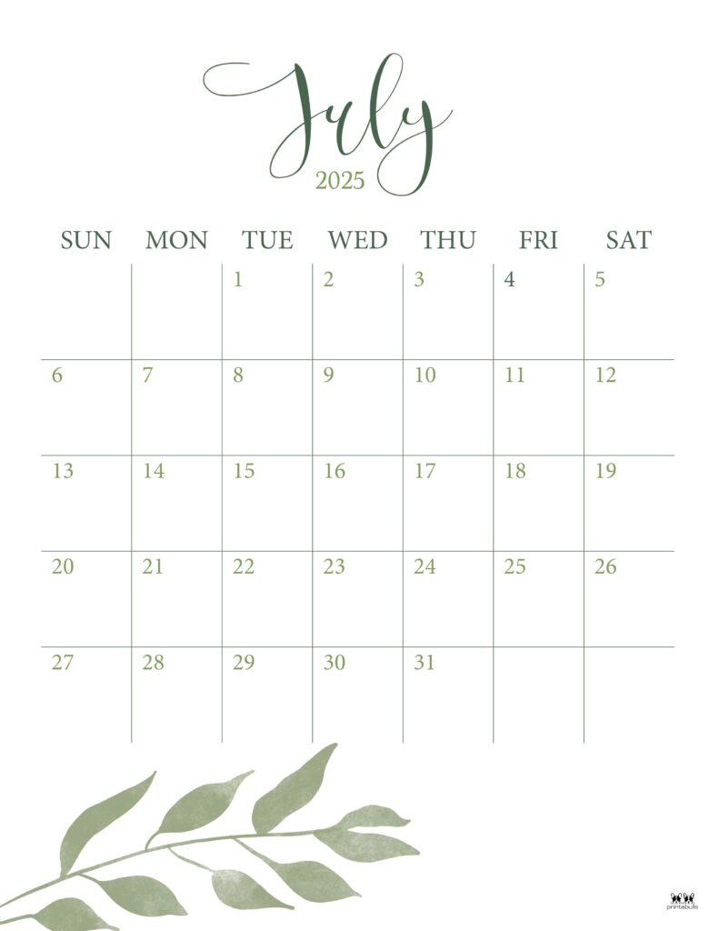 July 2025 Calendars - 107 Free Printables | Printabulls - 3 Month Vertical Calendar Printable July 2025