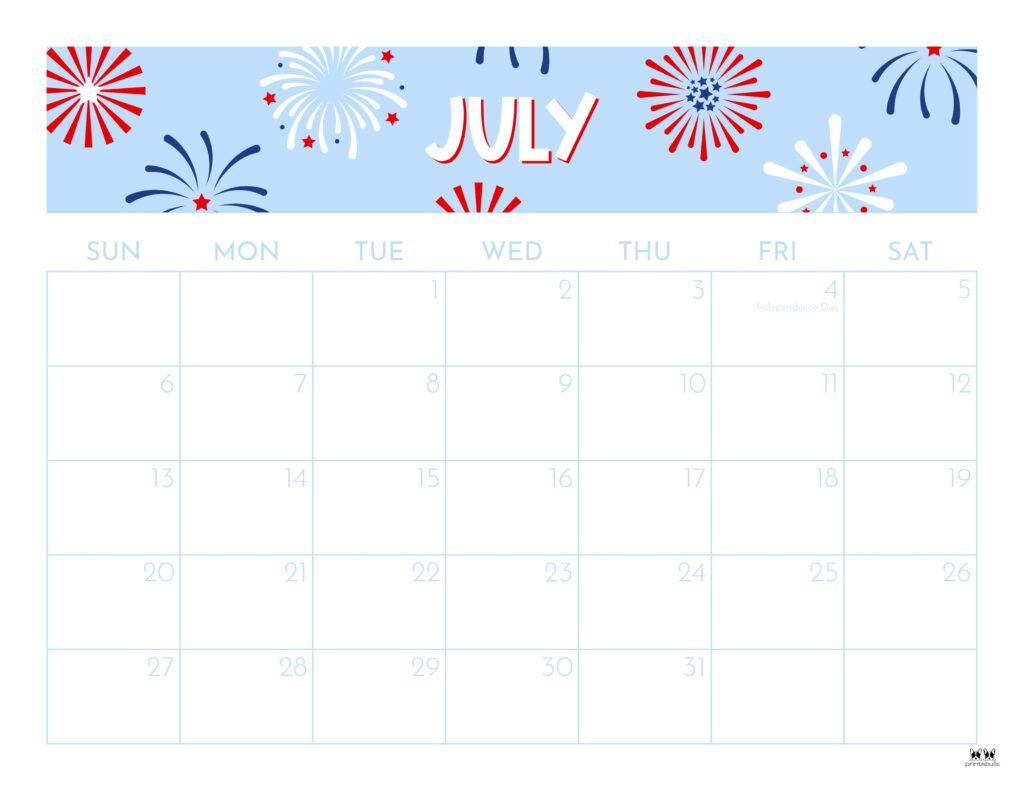 July 2025 Calendars - 107 Free Printables | Printabulls - July 2025 Calendar Printable Cute