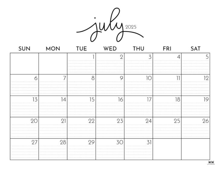 July 2025 Calendar Printable Monday Start