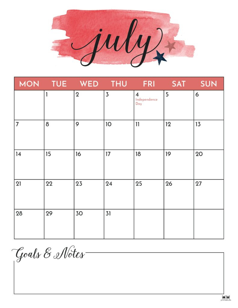 July 2025 Calendars - 107 Free Printables | Printabulls - July 2025 Calendar Printable Portrait