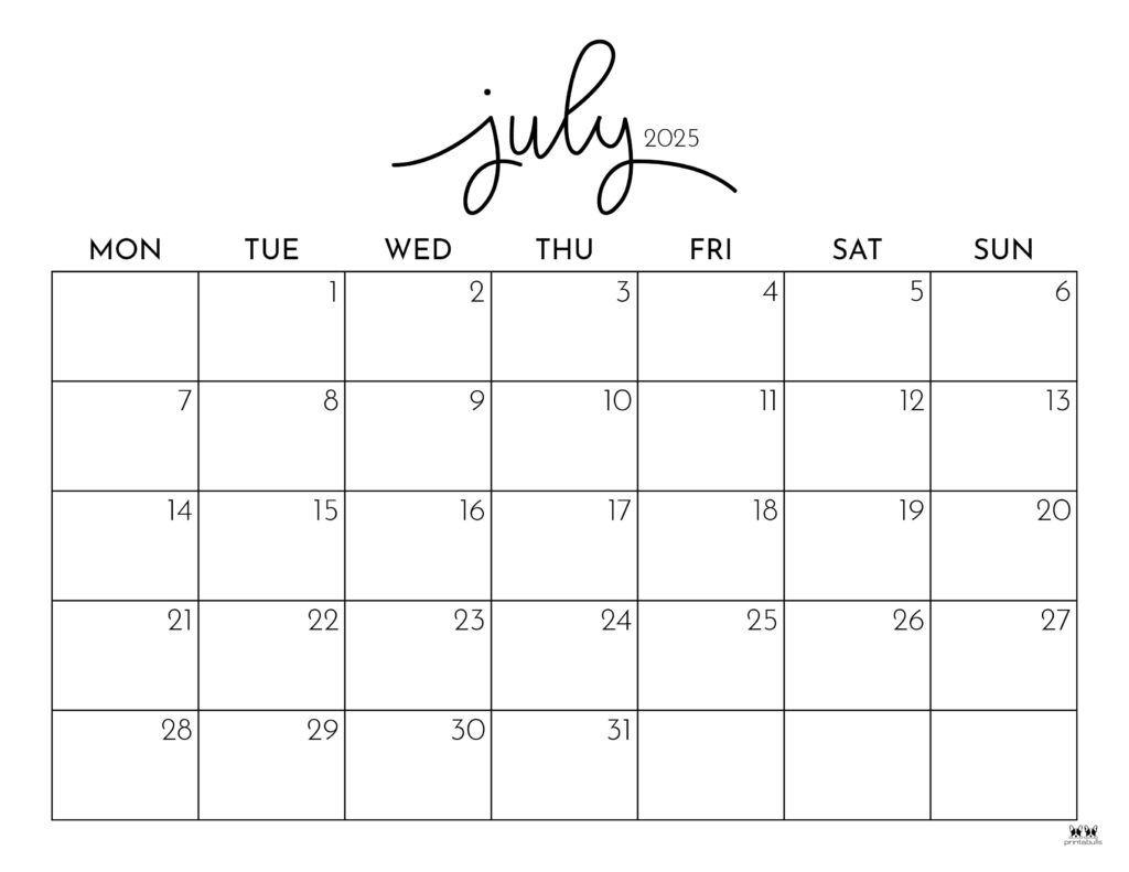 July 2025 Calendars - 107 Free Printables | Printabulls - July 2025 Calendar With Holidays Printable Free