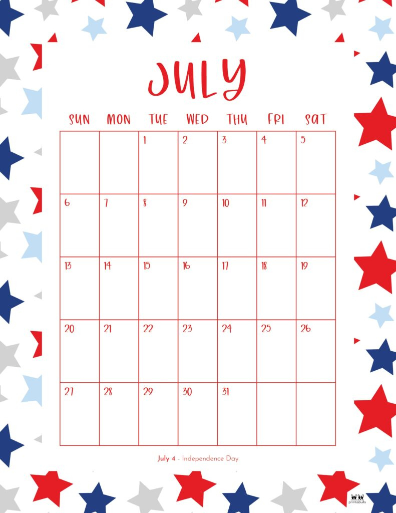 July 2025 Calendars - 107 Free Printables | Printabulls - July 2025 Printable Calendar Portrait