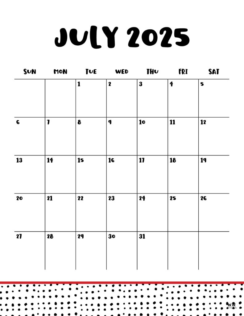 July 2025 Calendars - 107 Free Printables | Printabulls - July 2025 Printable Calendar Vertex42