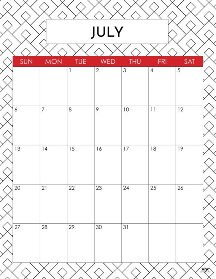 July 25 Calendar Printable