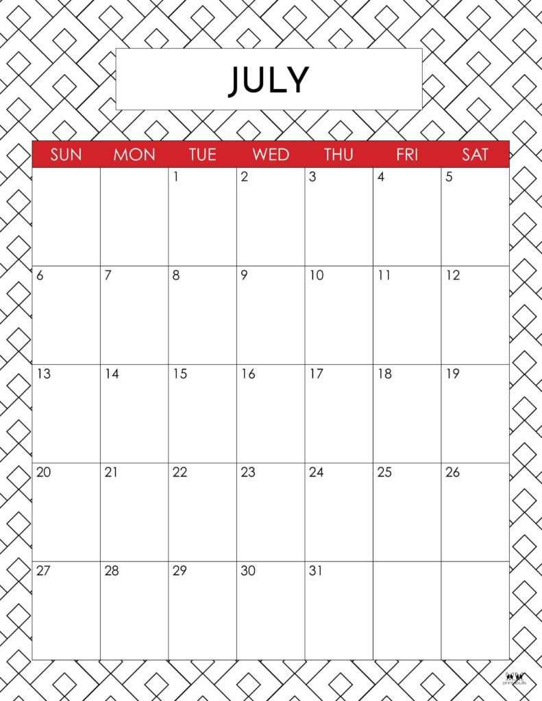 July 2025 Calendars - 107 Free Printables | Printabulls - July 25 Calendar Printable