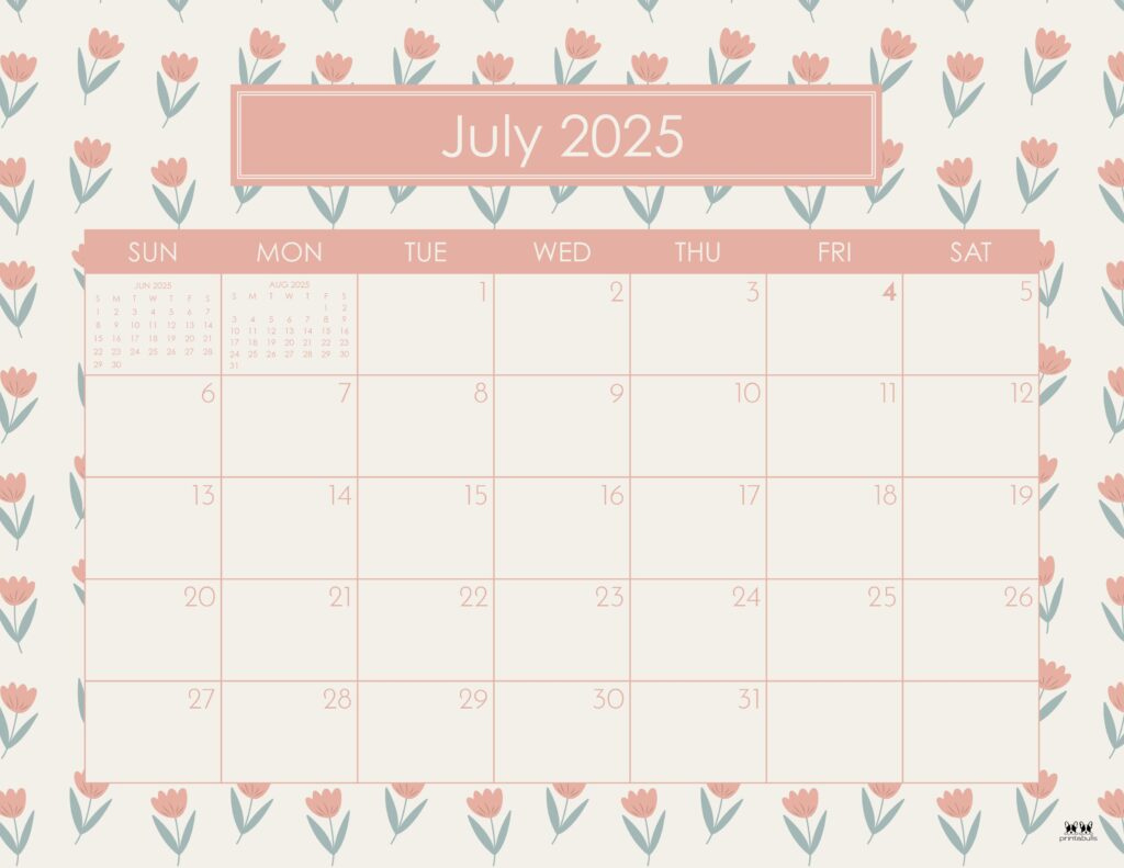 July 2025 Calendars - 107 Free Printables | Printabulls - July Calendar 2025 Printable Cute