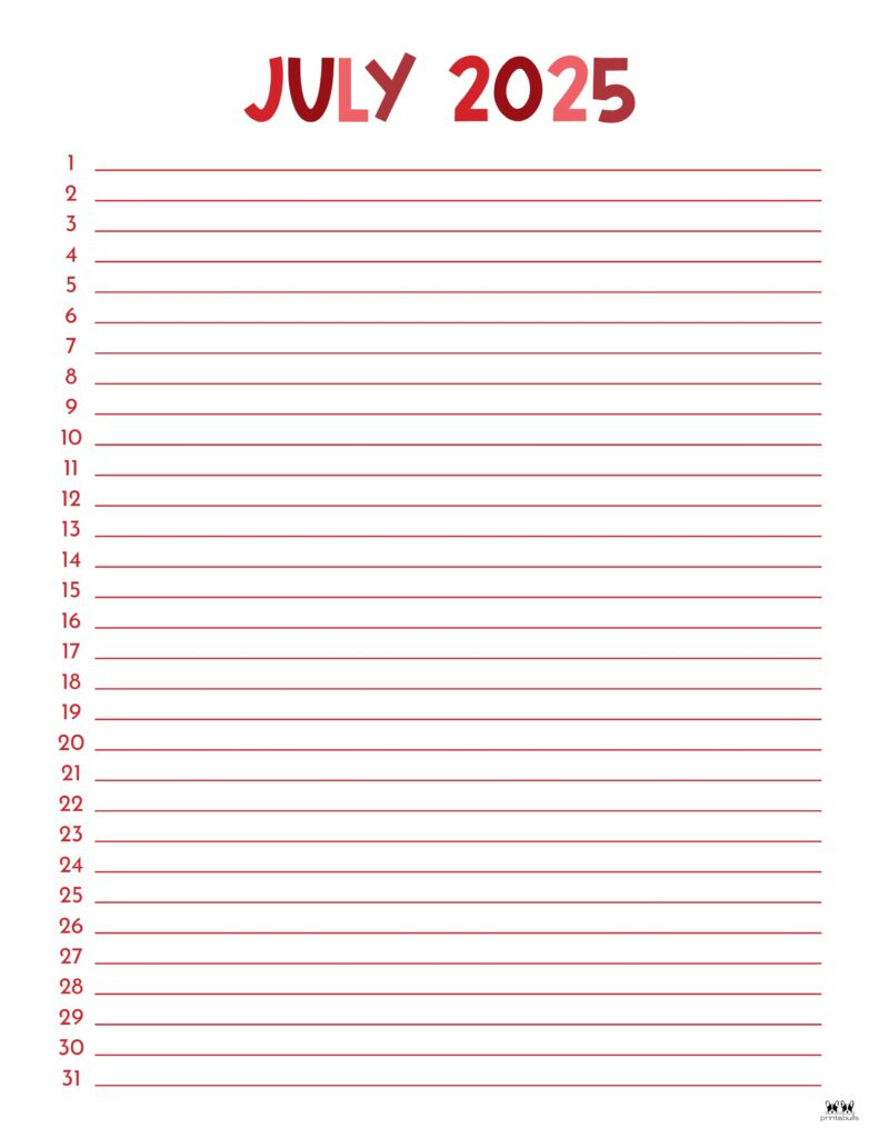 July 2025 Calendars - 107 Free Printables | Printabulls - July Calendar 2025 Printable With Lines