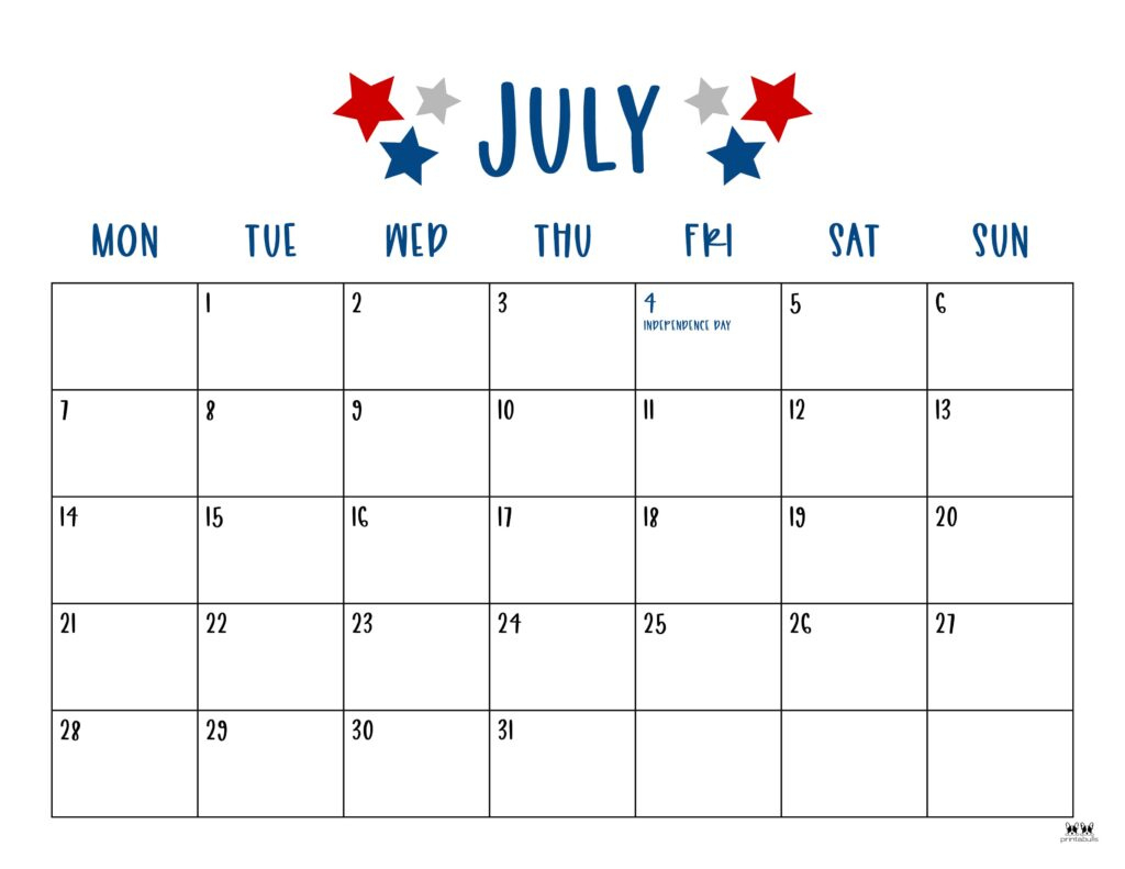July 2025 Calendars - 107 Free Printables | Printabulls - National Day Calendar July 2025