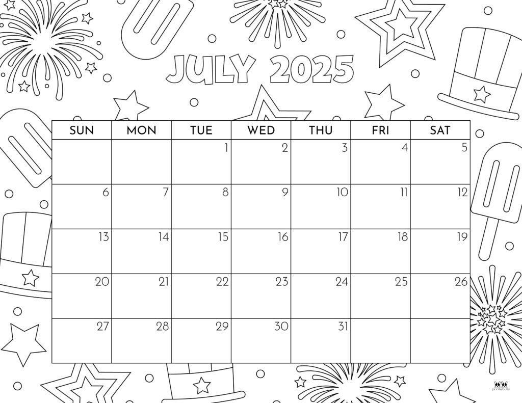 July 2025 Calendars - 107 Free Printables | Printabulls - Printable July 2025 Calendar With Holidays